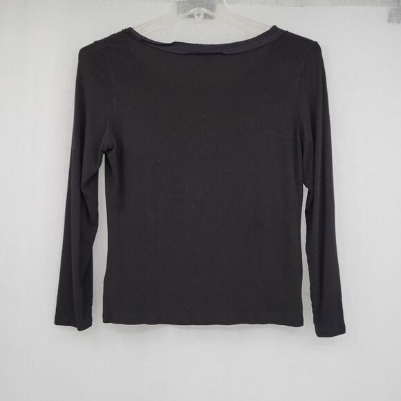 Lafayette 148 Black Scoop Neck Long Sleeve Tee Top Elevated Basic Blouse - Picture 6 of 11